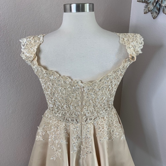 Dancing Queen Lace Crystal Princess Neckline Gown - Picture 14 of 16